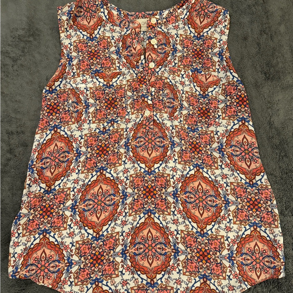 LOFT Sleeveless Multicolored Patterned Top, petite medium